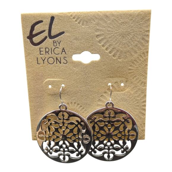 EL by Erica Lyons Jewelry - EL by Erica Lyons Silver Tone Filigree Drop Earrings Round Boho Dangle NWT